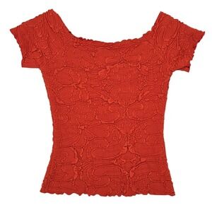 Haystacks Textured Stretch Short Sleeve Top Orange Medium Travel Comfort